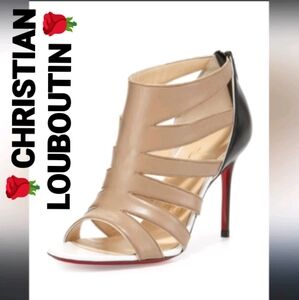 Christian Louboutin Beige and Black Cutout Stiletto Sandal with Red Sole